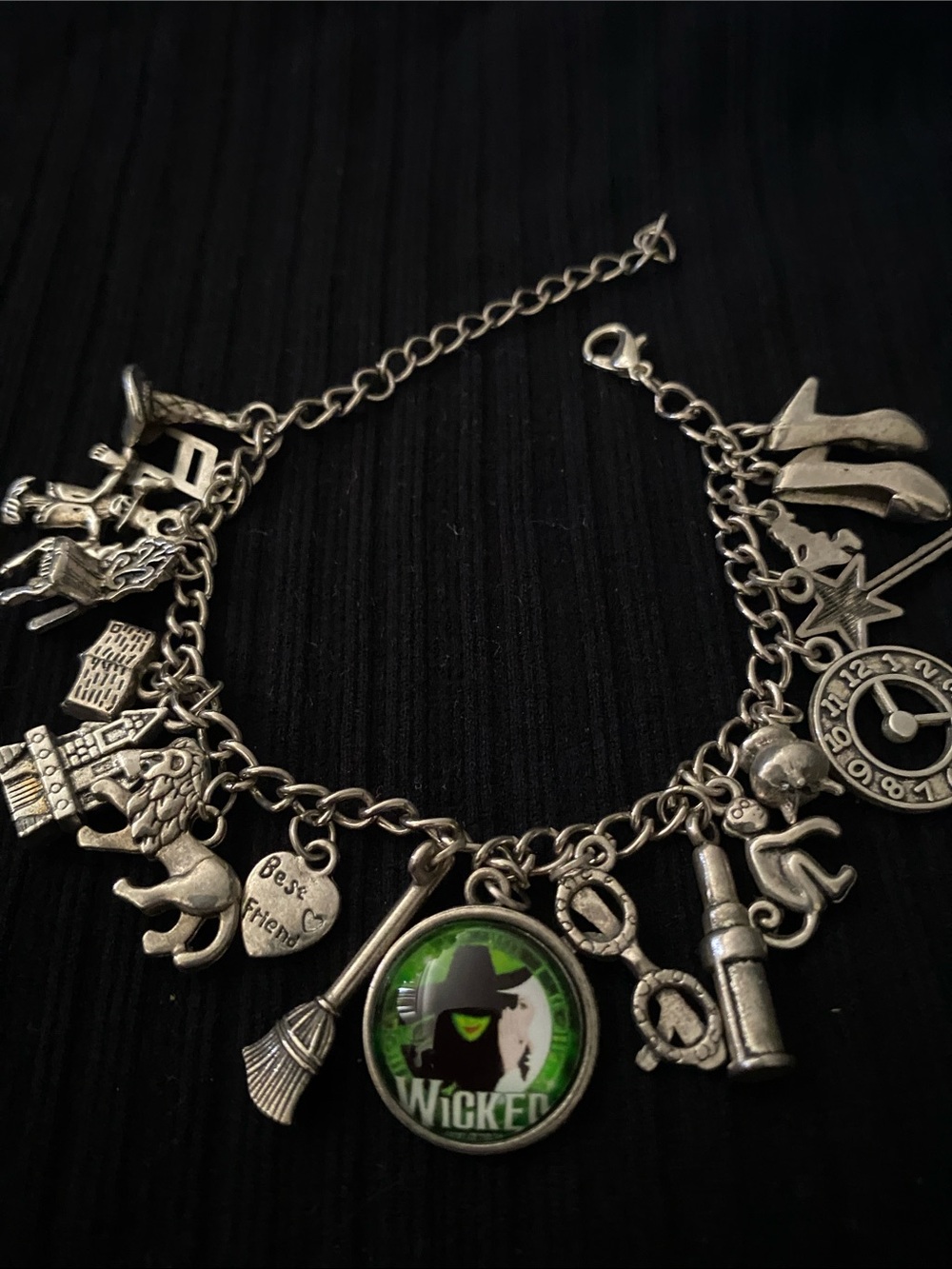 Wicked Charm Silver-Tone Charm Bracelet - Green Centerpiece
